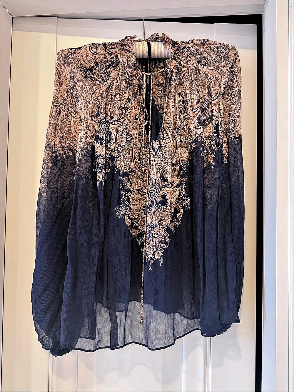 Zimmermann Luna Billow Blouse Paisley Blue & Brown Size 1